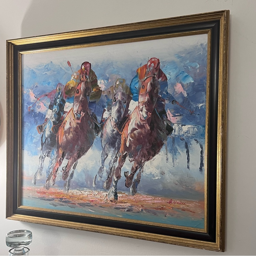 ANTHONY VECCHIO HORSE RACING OIL ON CANVAS - Picture 3 of 8